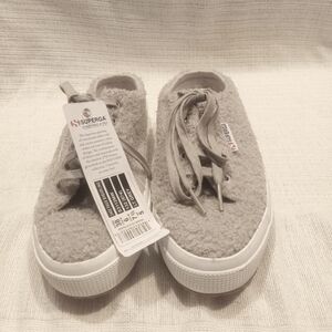 Superga NWT Slip On Faux Shearling Mule Light Gray  S3112mw Sneakers SIZE 7.5